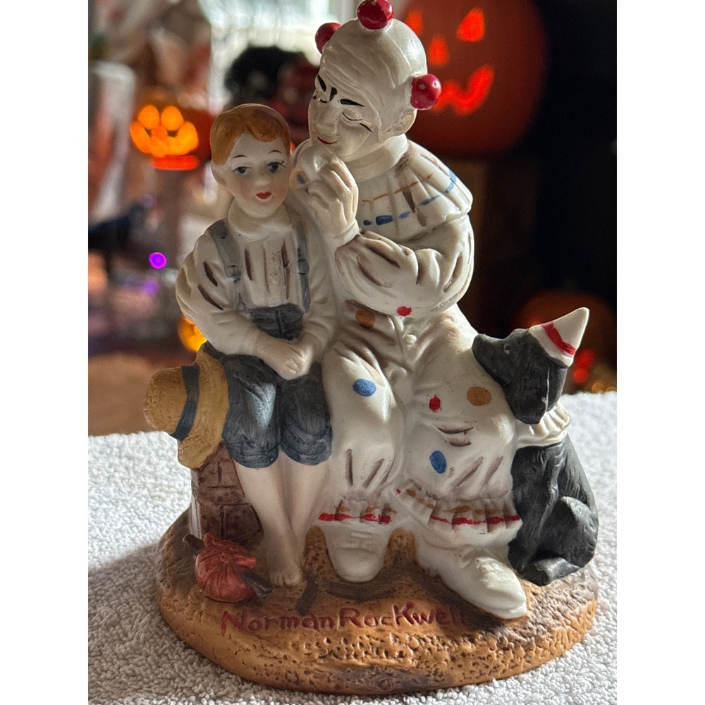 Norman Rockwell Clown and Boy Porcelain Figurine Hand Painted Americana Decor